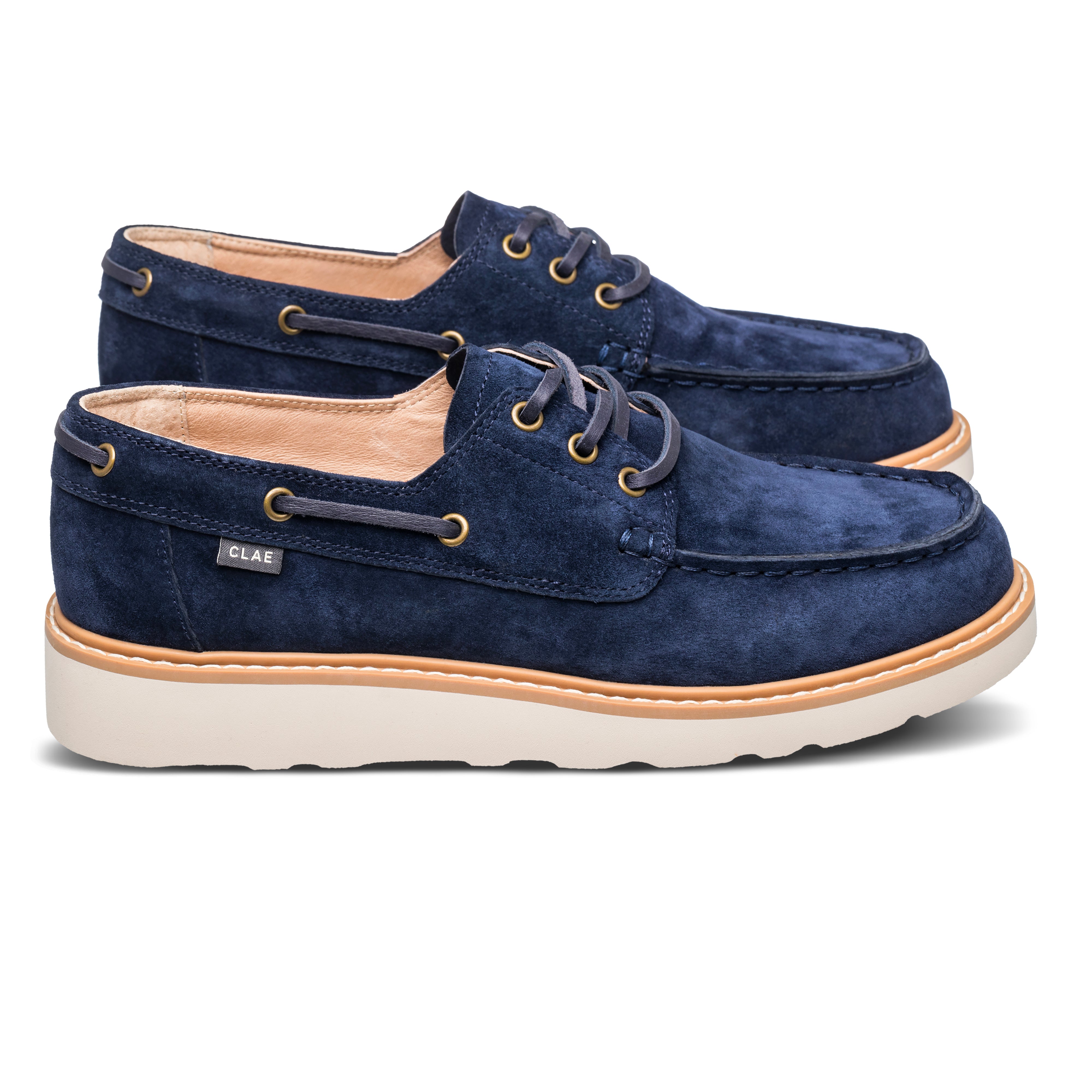 Carter Heritage Collection shoe, classic boat shoe moc-toe in suede, side view.