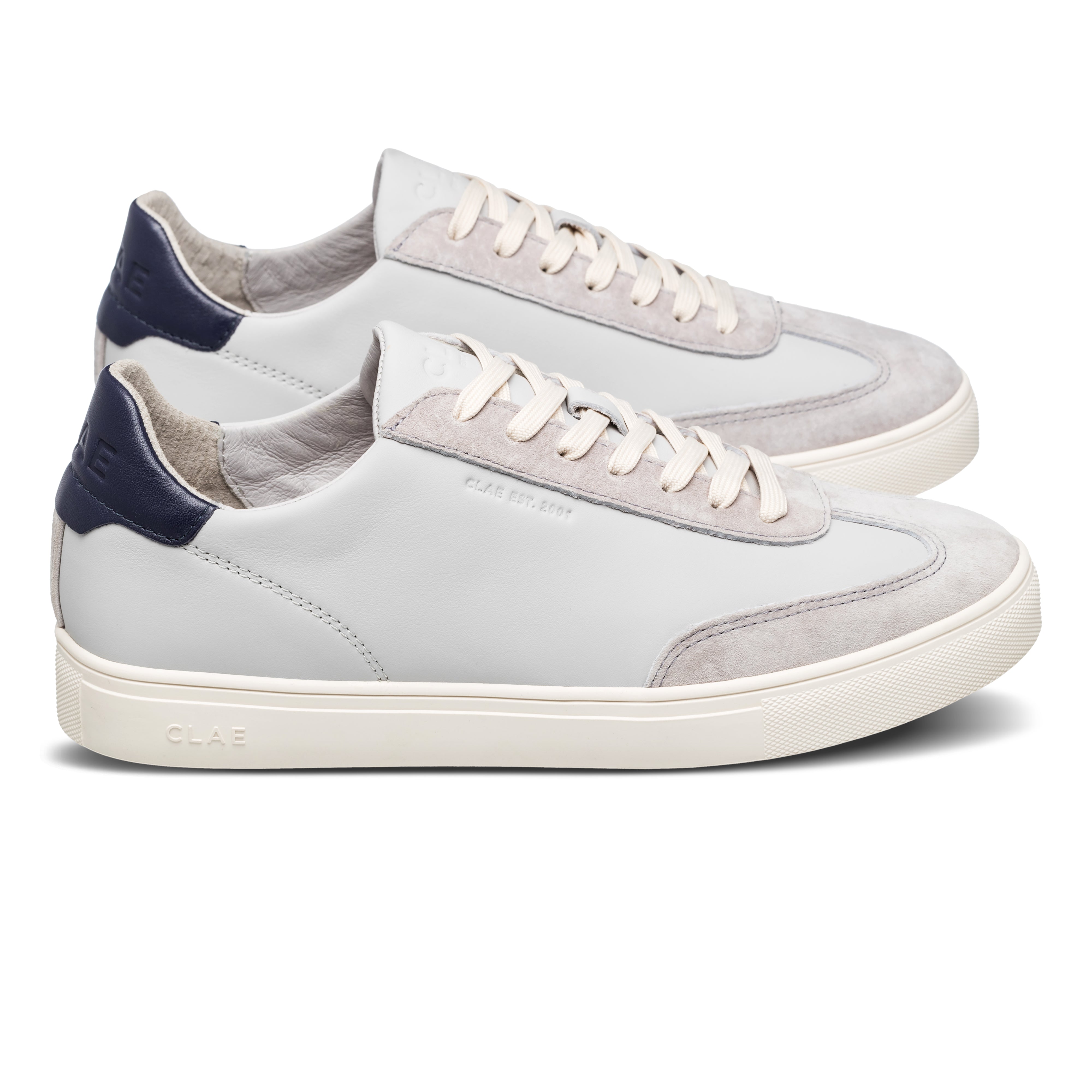 Deane court shoe in Quiet Gray Navy with suede and Italian leather upper, side view showing T-Toe silhouette and premium craftsmanship.