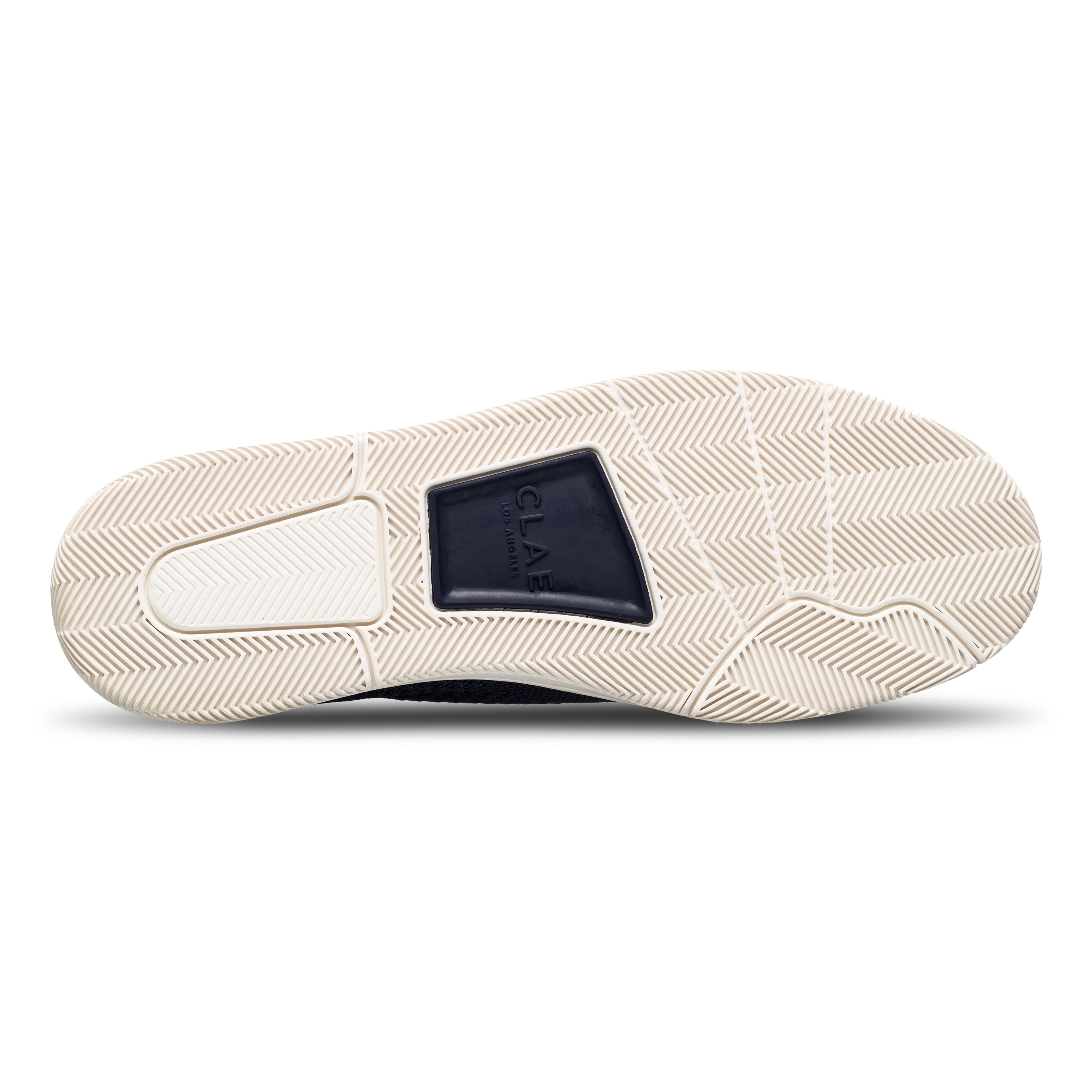 Malone Knit shoe in Navy with Premium Court outsole made of 30% natural rubber, designed for grip and comfort, sole view.