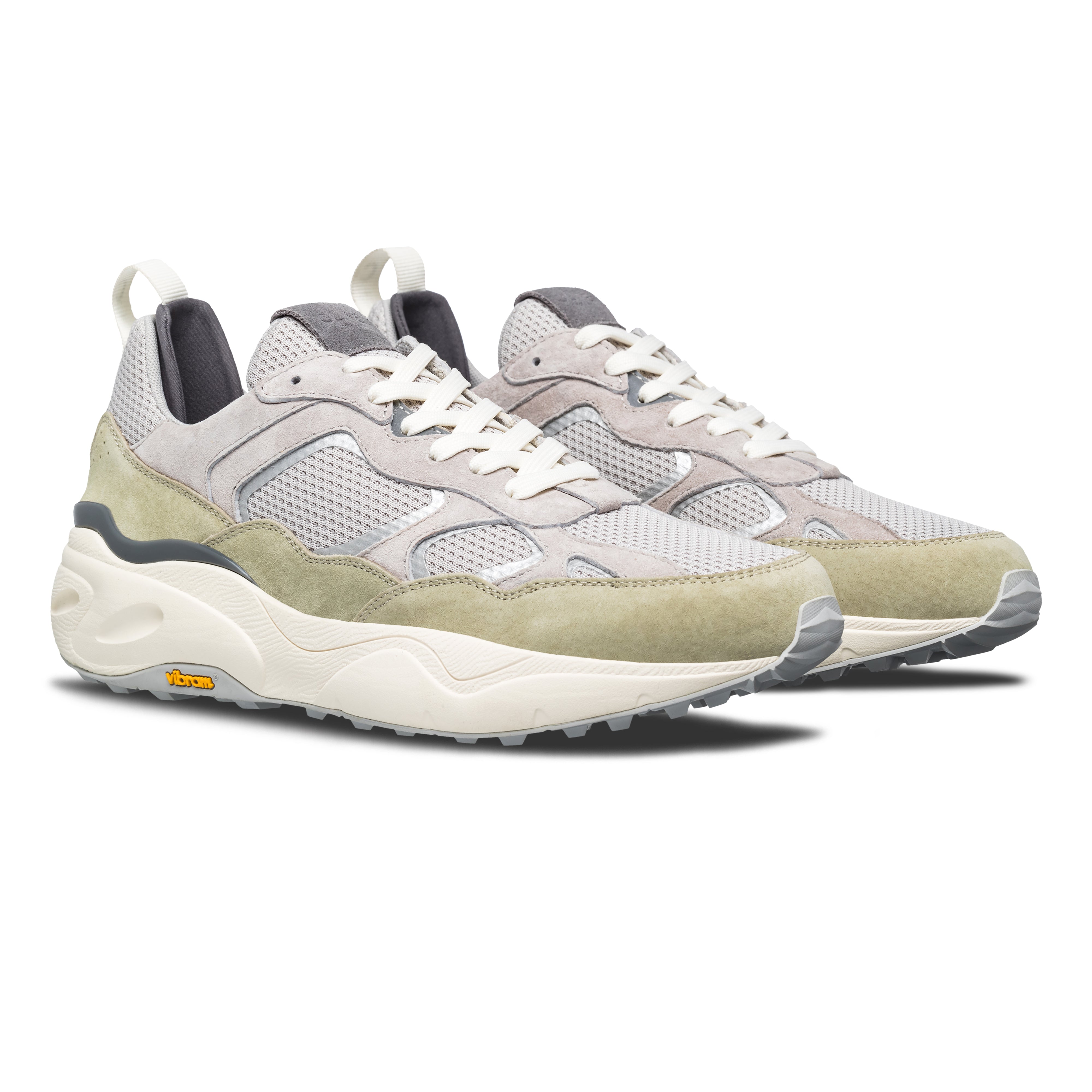 Three-quarter view of Salazar runner in Quiet Gray Tea, highlighting flexible construction and modern premium design.