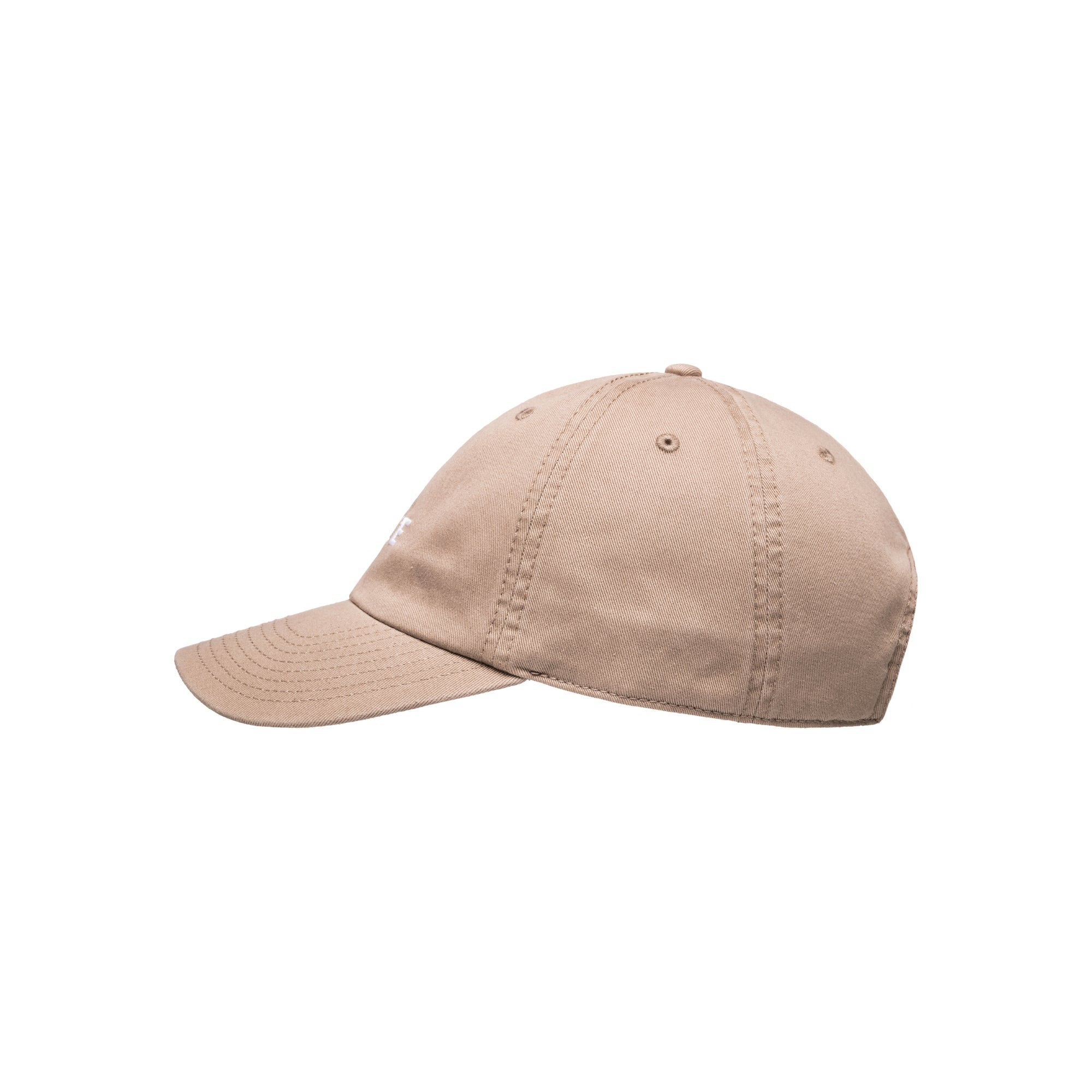 Unisex khaki dad hat with embroidered CLAE logo – side profile
