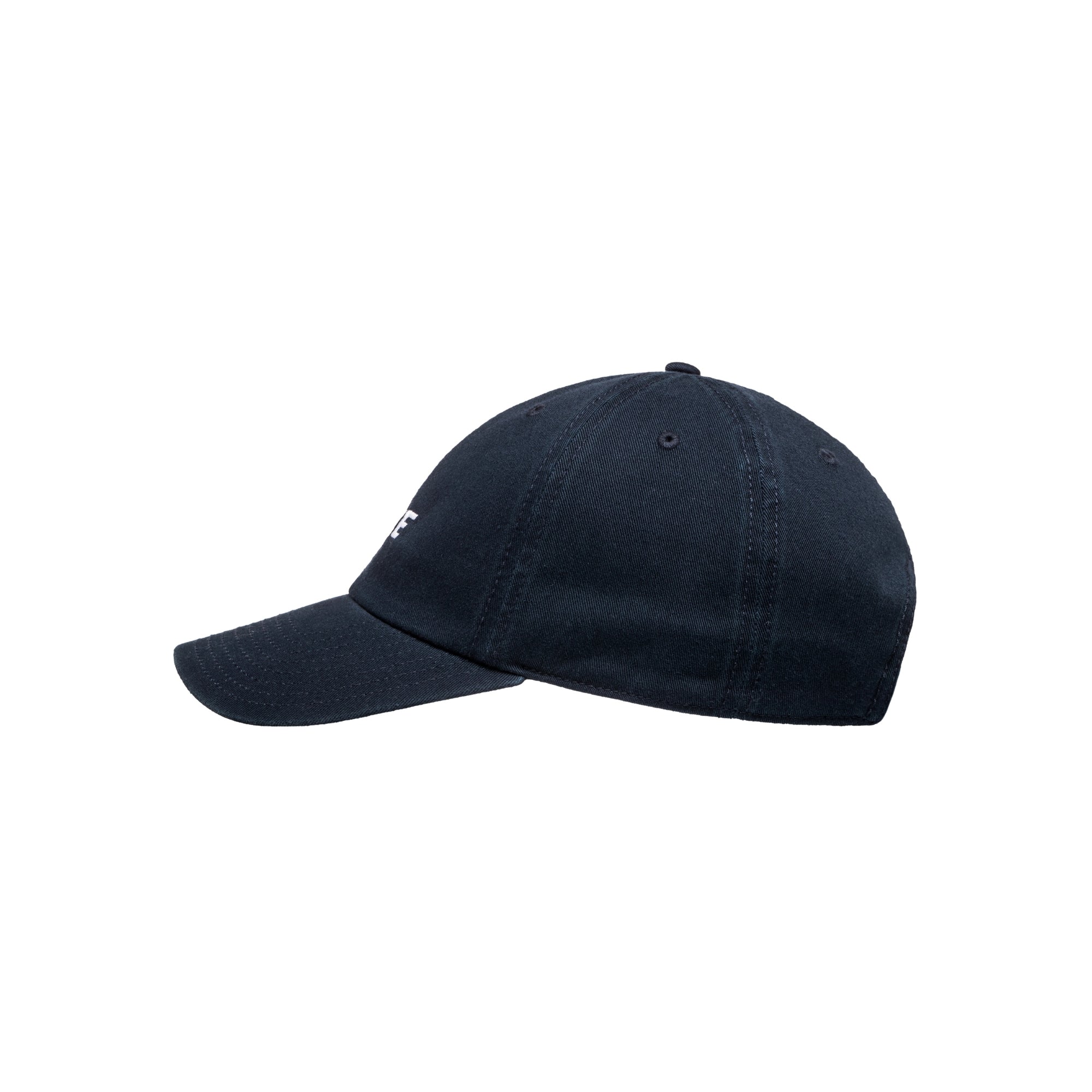 Unisex navy dad hat with embroidered CLAE logo – side profile