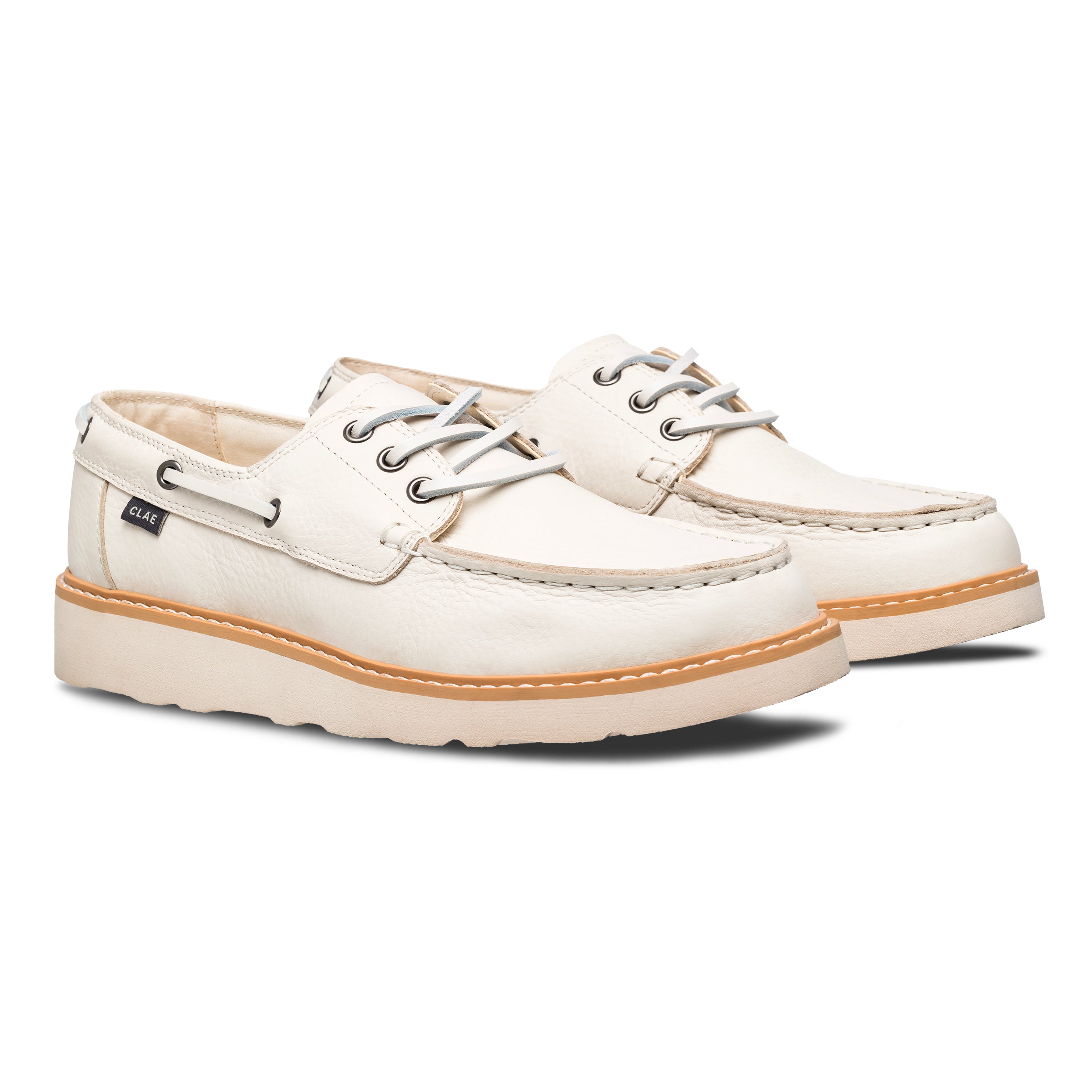 Three-quarter view of Carter Heritage Collection shoe, highlighting Italian leather upper and classic boat shoe design.