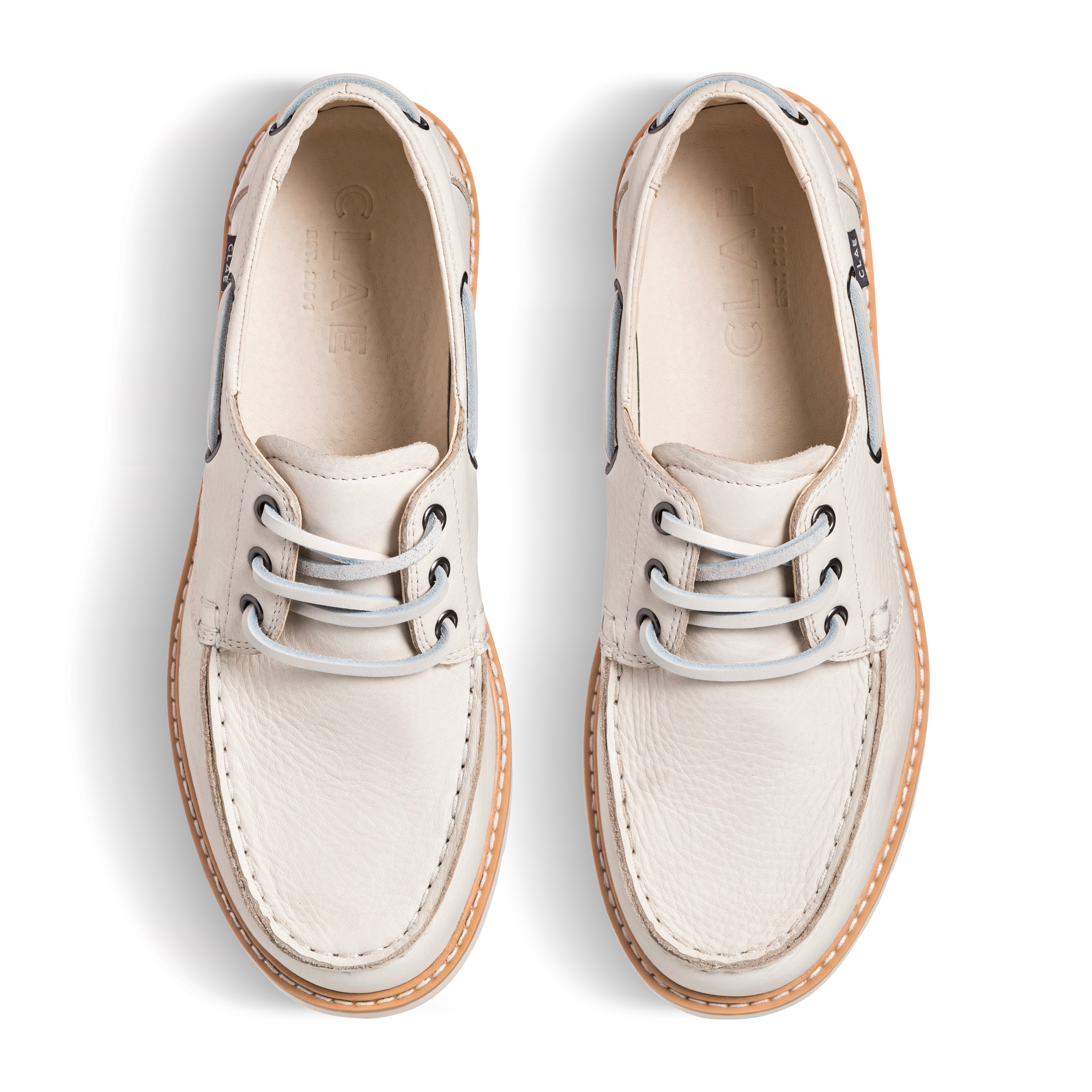 Top view of Carter Heritage Collection shoe, showing moc-toe details and laces in Italian leather.