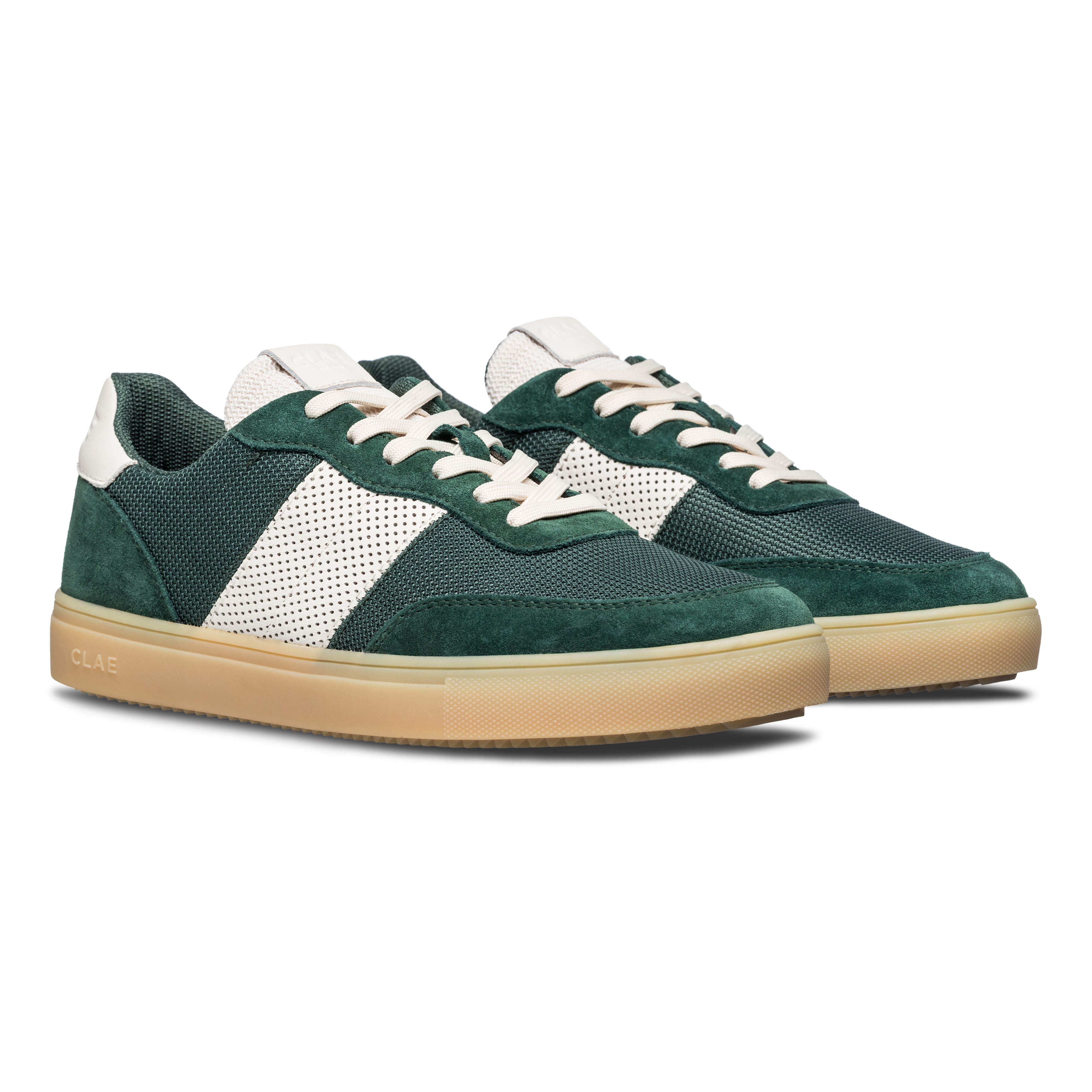 Three-quarter view of Davis court shoe in Pine Needle Off-White, highlighting elegant design and durable construction.