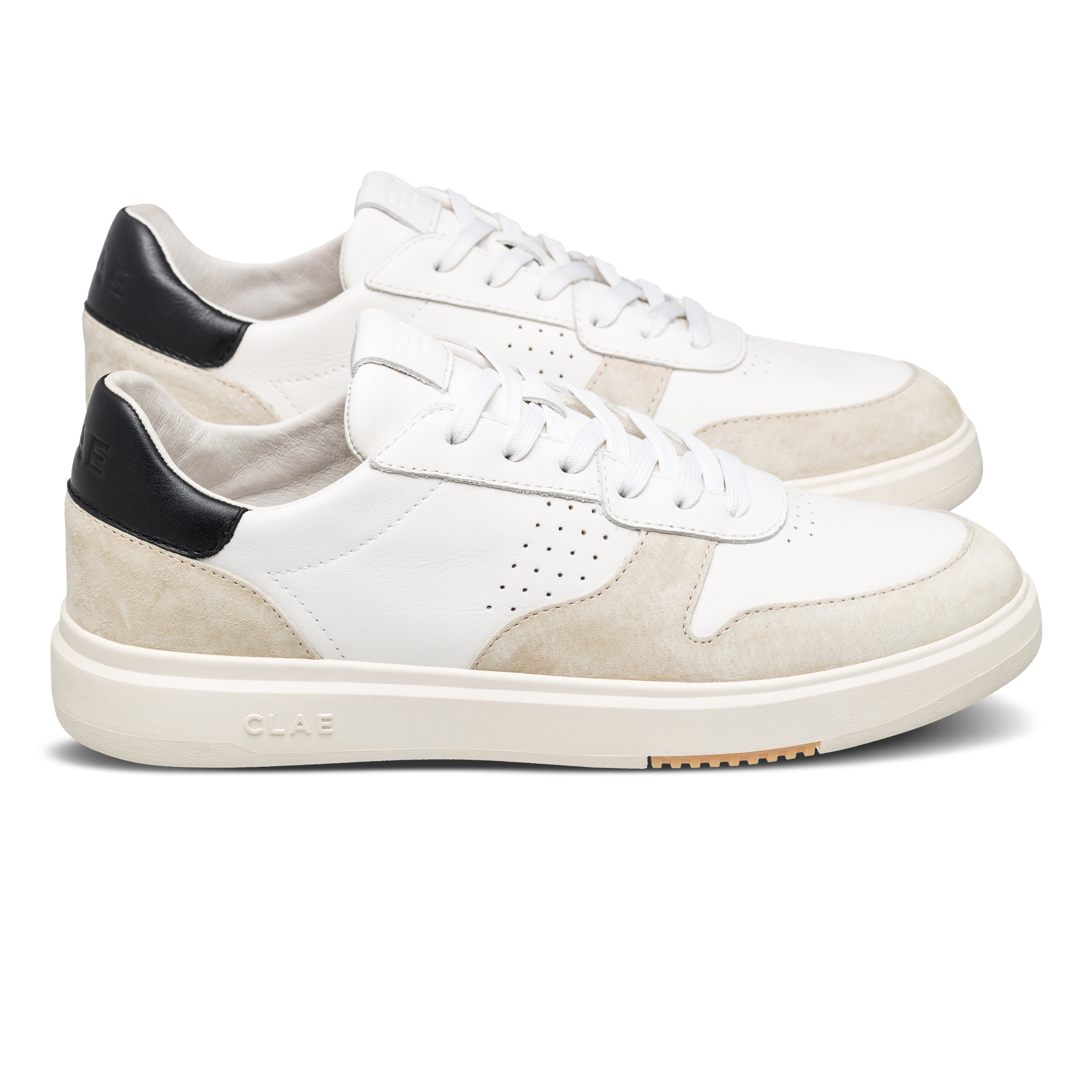 Moses sneaker in White Wood Ash Black with Italian leather and suede upper, side view showing refined silhouette and timeless design.