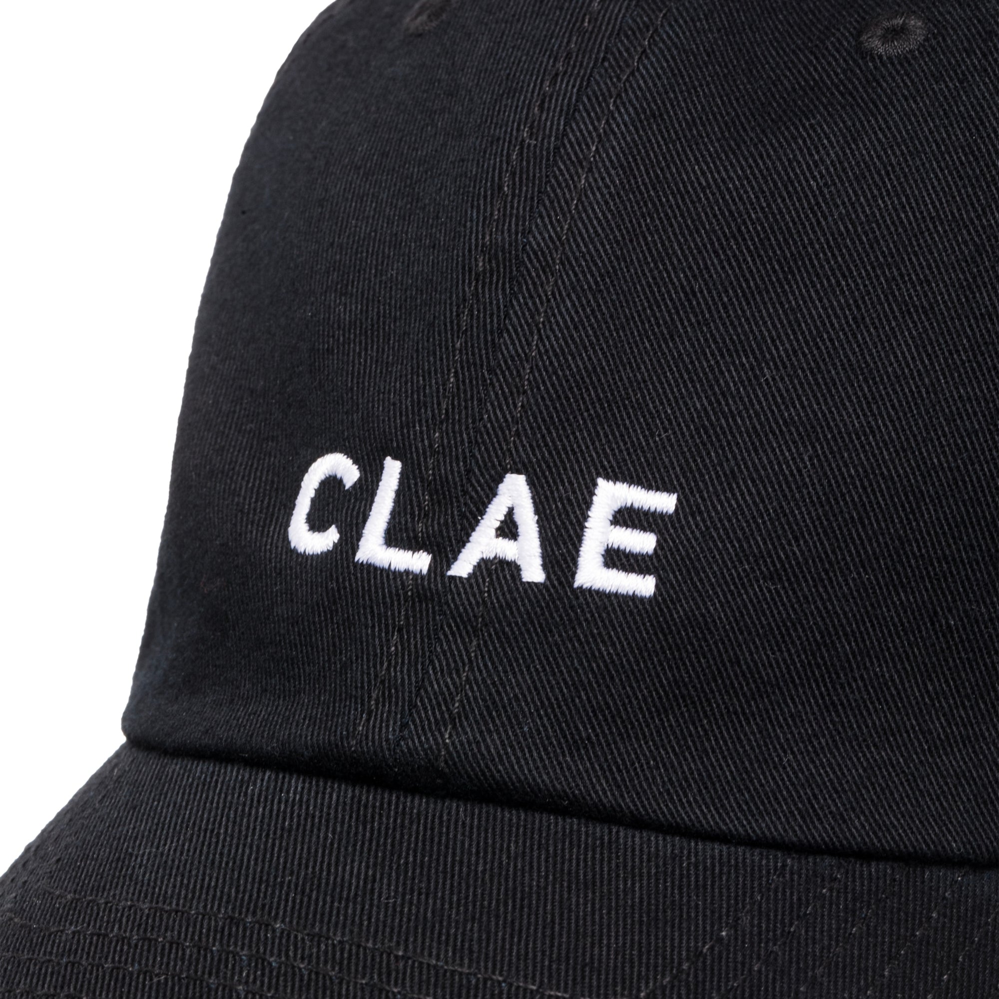 Unisex dad hat in black with CLAE white embroidered logo